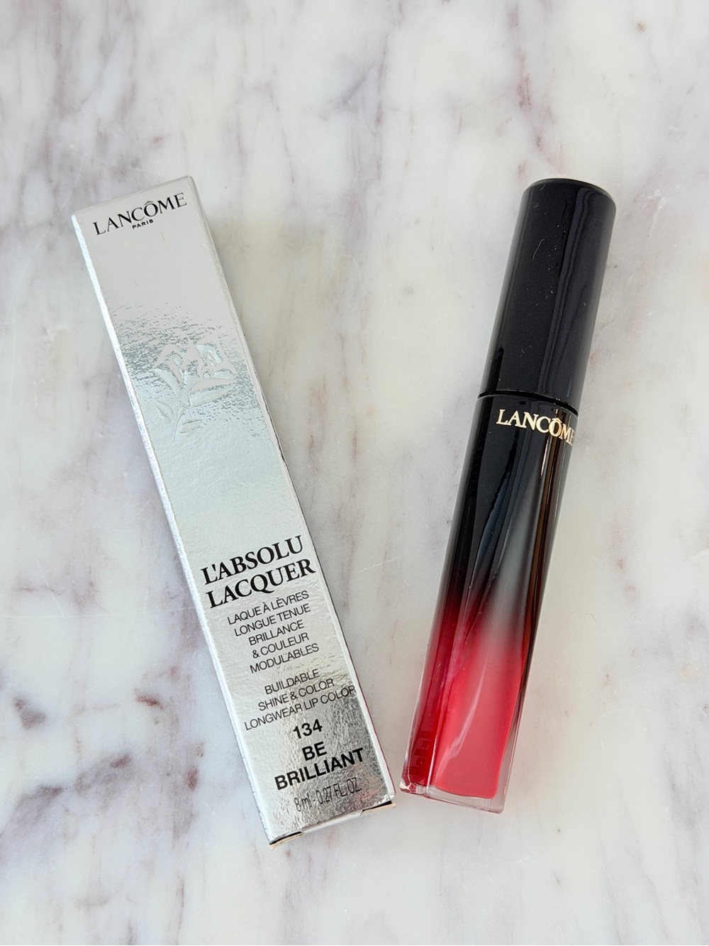 💋 LANCÔME L’Absolu Lacquer 134 Be Brilliant Bright Red Lipgloss Lip Gloss